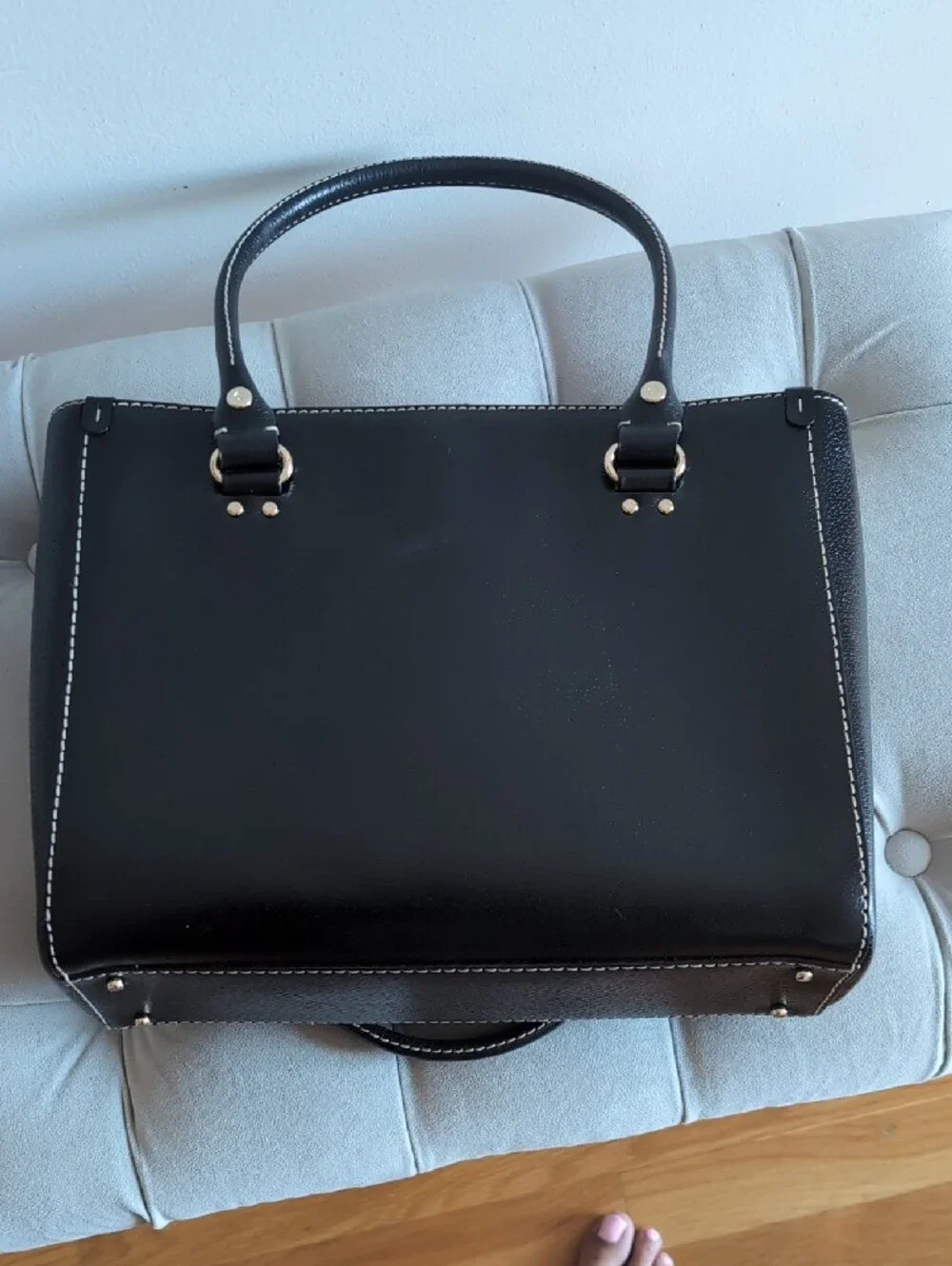 kate spade Black Leather Tote with Gold-Tone Plaque